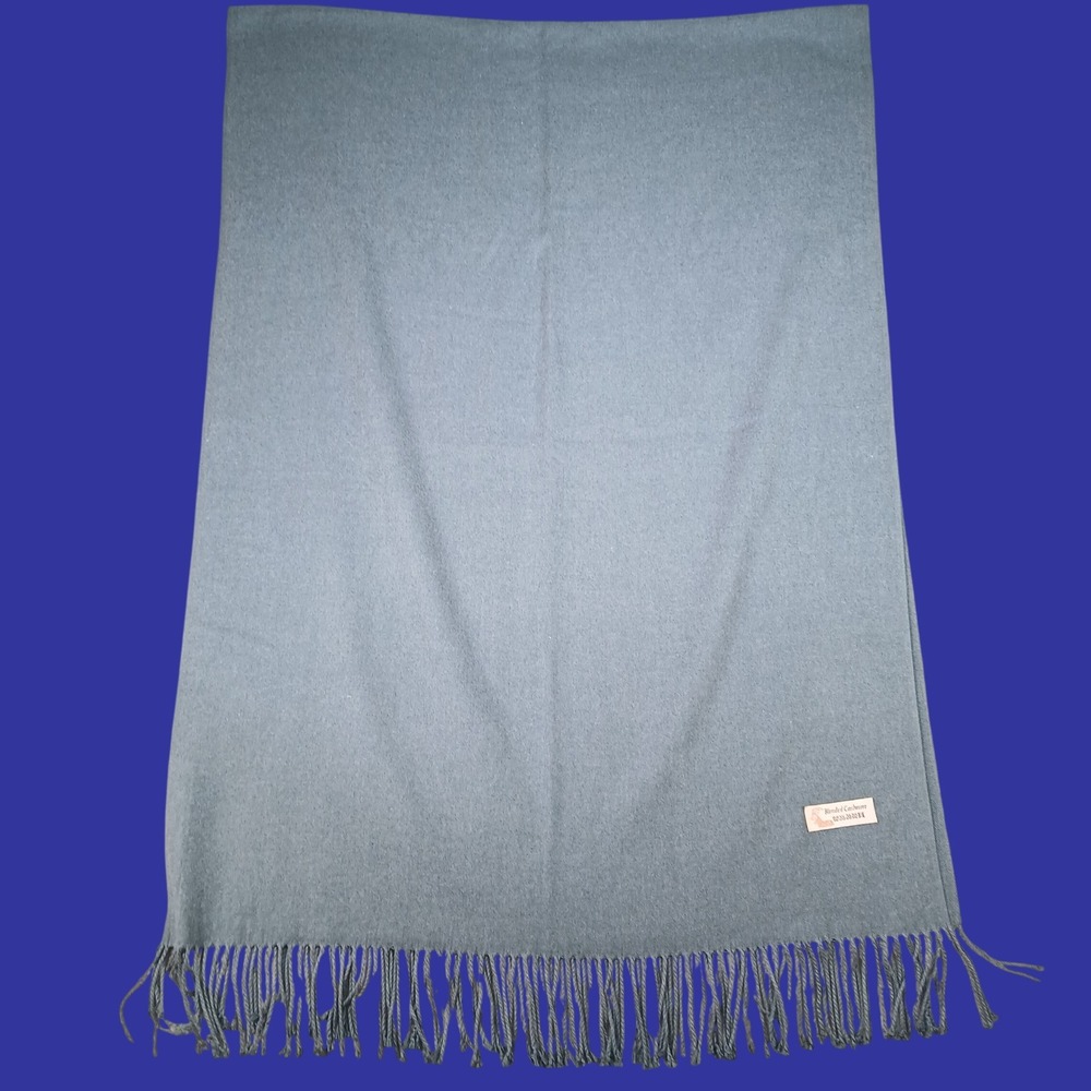 Blended Cashmere Scarf Pashmina Shawl Blue Fringe Ends 70"x25"
